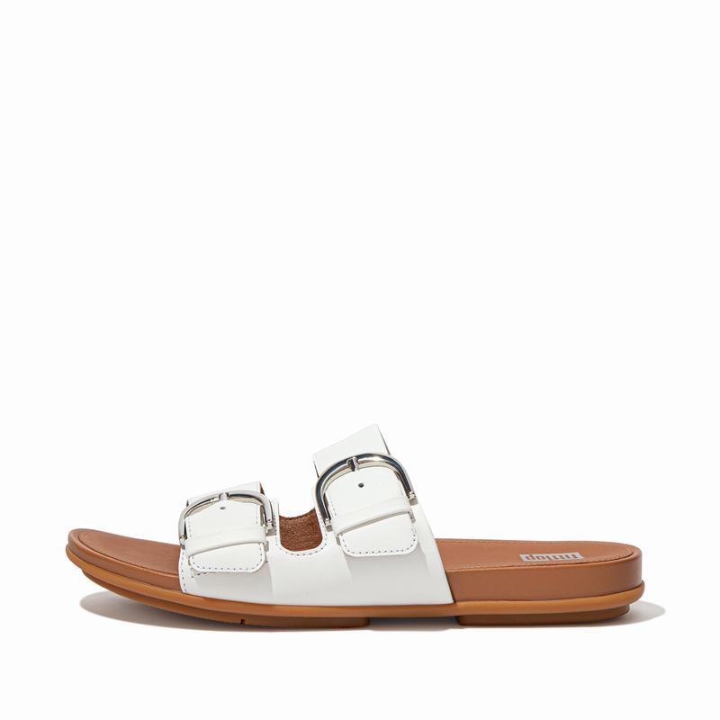 FitFlop Gracie Leder Weiß - FitFlop Pantoletten Damen Sale [JGTN-73810]